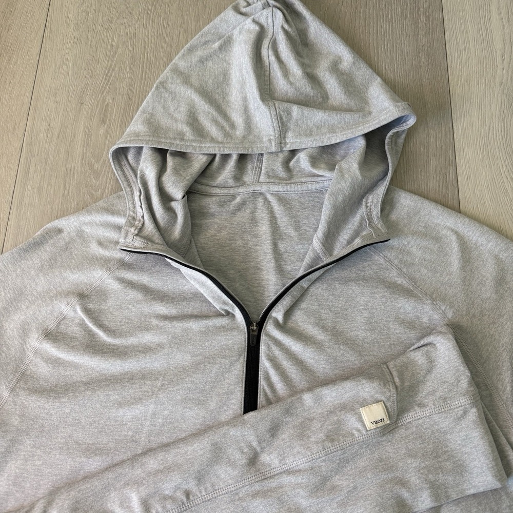 Vuori Ponto Performance Half Zip Hoodie Grey Heather Athleisure Mens S Small